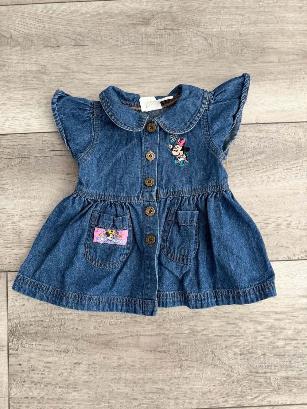 Vintage 90s Disney Babies Minnie Mouse Denim Dress Size 12 Months Embroidered